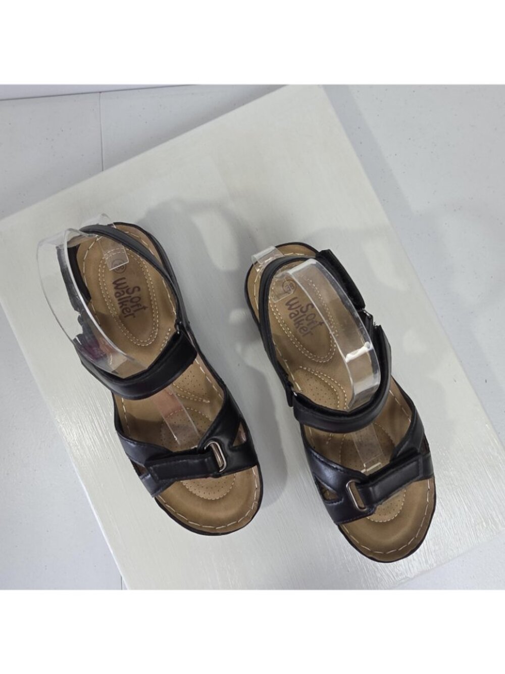 Soft Walker Sandals Womens Size 7.5 Black Slingback Wedge Comfort Shoes - Picture 8 of 12